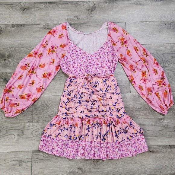 R. Vivimos Dresses & Skirts - R Vivimos Dress‎ Women's S Sleeve Mixed Print Balloon Sleeve Ruffles Boho Tiered